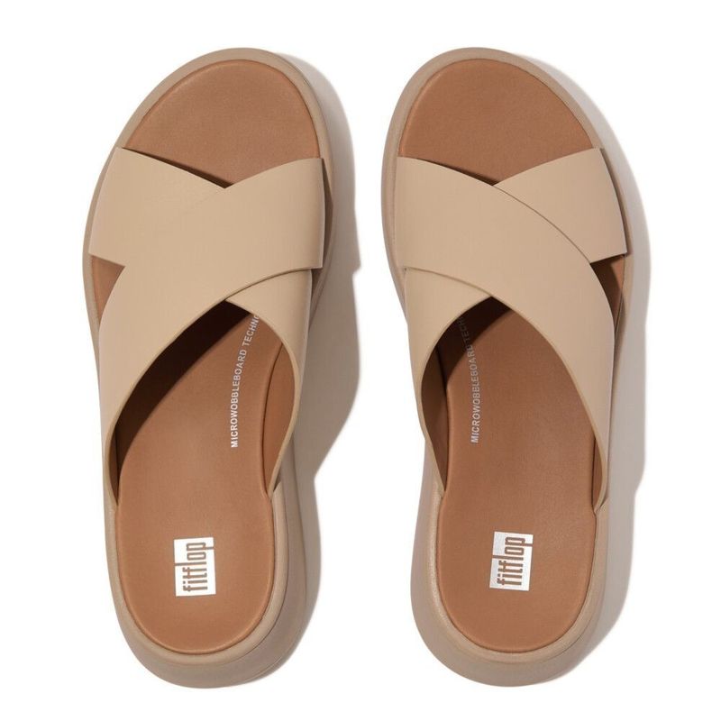 FITFLOP F MODE LEATHER CROSS SLIDES รองเท้าแตะผู้หญิง รุ่น FW5-A94 สี LATTE BEIGE