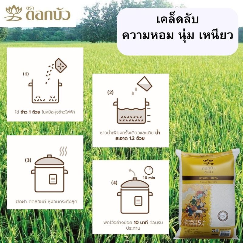 เก็บโค้ดโคดคุ้ม10%-15%(ส่งฟรี) ข้าวตราดอกบัว ข้าวหอม 100% 5 กก.Pack 4 ถุง