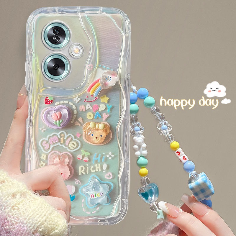 เคส OPPO A98 A78 A79 5G เคส OPPO A60 A18 A78 A58 A38 4G A18 A57 A77S A17 A17K เคส Case เคสโทรศัพท์มือถือแบบใส กันกระแทก พร้อมตัวป้องกันเลนส์กล้อง ขอบครีม ตุ๊กตาสามมิติ สําหรับ