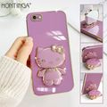 เคสโทรศัพท์ Hontinga สำหรับ Iphone 16 Pro Max Plus 5G 6 6S 7 8 Plus SE 2020 SE 2022 SE3 SE 3เคสพร้อมขาตั้งรูป Hello Kitty สีทึบแฟชั่นเคสโทรศัพท์ TPU แบบสี่เหลี่ยมชุบโครเมียมสุดหรูคลุมทั้งหมดเคสยางสำหรับเด็กผู้หญิง,เคสกันกระแทกกล้องป้องกันกอร์