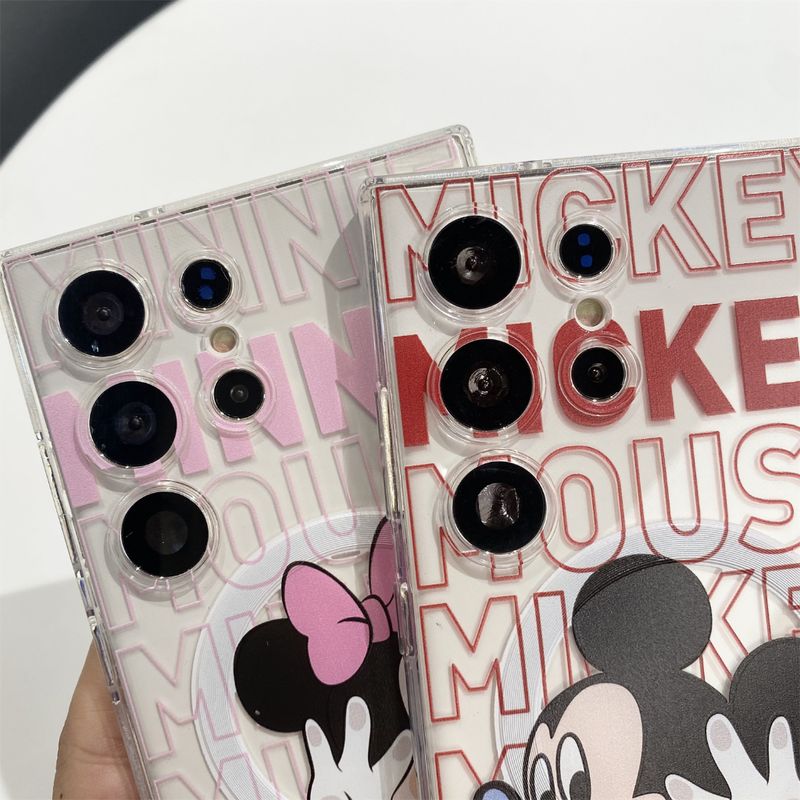 การ์ตูนน่ารัก Mickey Minnie Magnetic วงเล็บ ซองโทรศัพท์ Samsung Galaxy S24 Ultra S24 Plus S24 S23FE S23 Ultra S23 Plus S22Ultra S22Plus S21Ultra S21+ S21FE S20FE Note10Plus Note20Ultra Case เคสโทรศัพท์ใหม่ TPU ซิลิโคนอ่อนนุ่มป้องกันการตก เคสมือถือซัมซุ