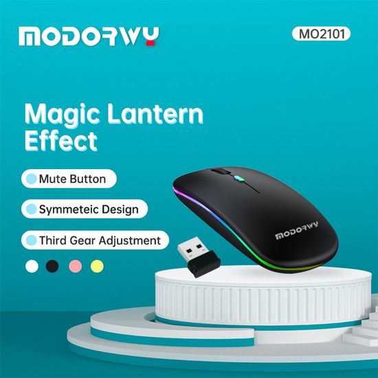 Modorwy เมาส์ไร้สาย เมาส์บลูทูธ Mute mouse wireless ปุ่มเสียงเงียบ พร้อมตัวรับสัญญาณ USB การปรับ DPI ชาร์จแบตได้ MO2101