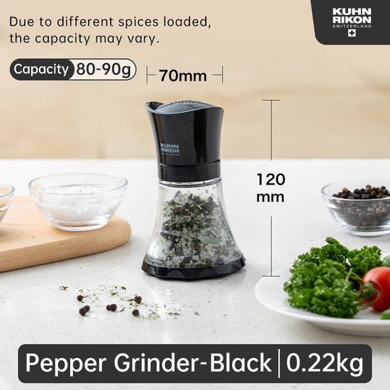 KUHN RIKON เครื่องเทศด้วยมือเกลือเครื่องบดพริกไทยขวดปรุงรสแก้ว Pepper Grinder