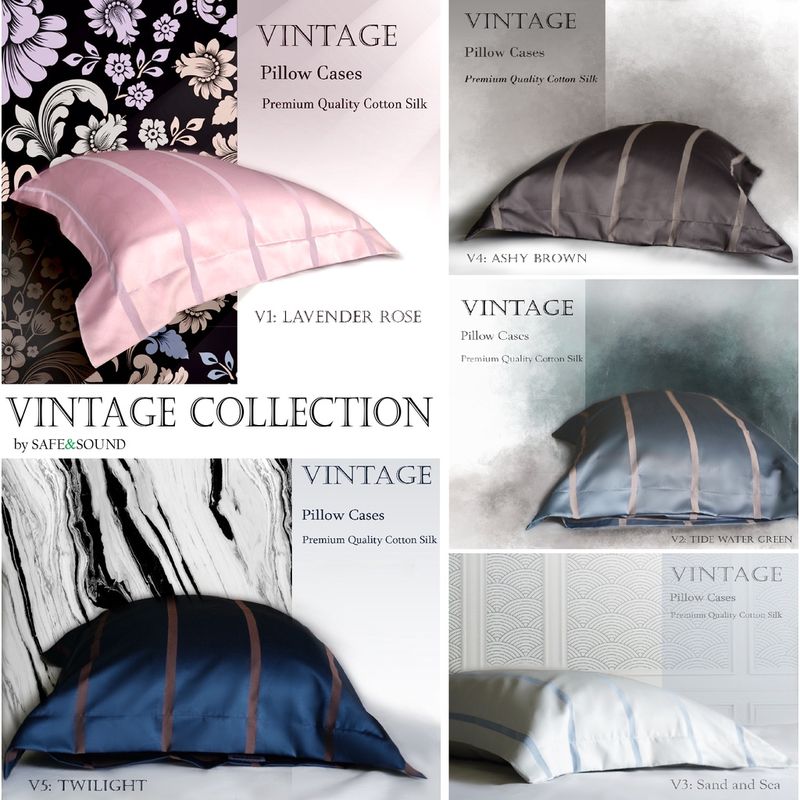 SAFE&SOUNDปลอกหมอนหนุนกันไรฝุ่นแบบมีชายโรงแรม ขนาด 20x30 นิ้ว Vintage Collection/ Premium Quality Cotton Silk