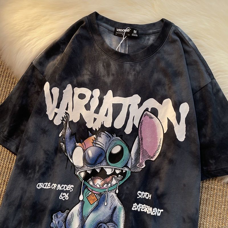 Summer tie-dye แขนสั้นเสื้อยืดหลวม ins Stitch couple clothes