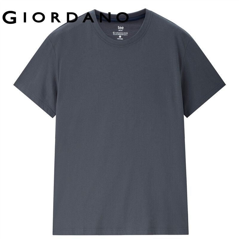 GIORDANO ผู้ชาย เสื้อยืดคอกลมแขนสั้นผ้าฝ้ายถักสีทึบ Free Shipping 01023419