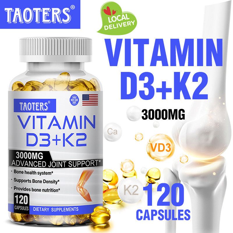 Taoters อาหารเสริมวิตามิน K2 + D3 - ปรับปรุงสุขภาพกระดูก และความหนาแน่นของกระดูก - ภูมิคุ้มกันและข้อต่อ รองรับ 3000 มก., 120 แคปซูล