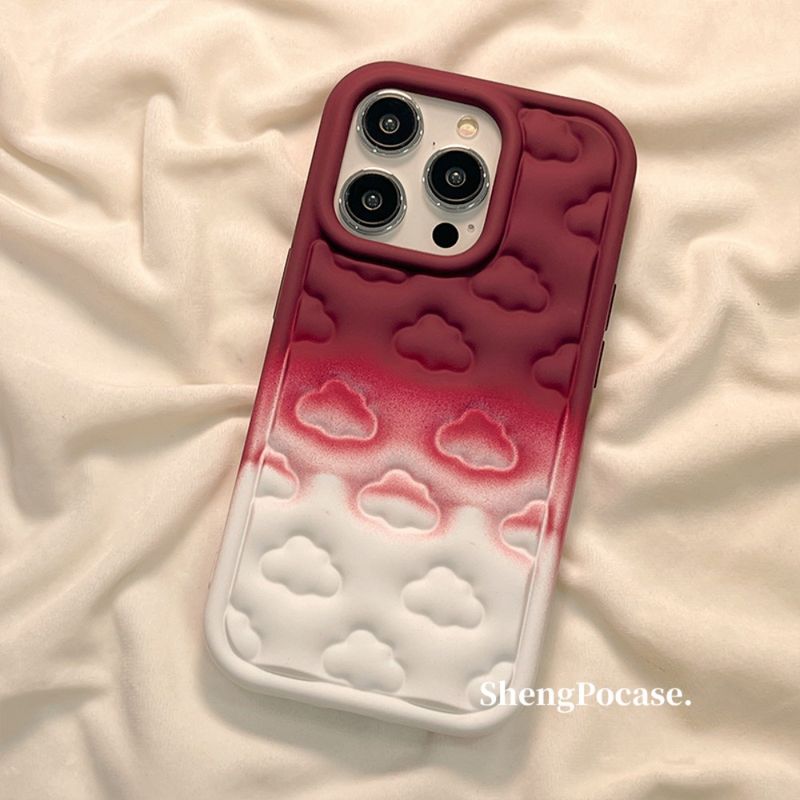 Ins เคสโทรศัพท์มือถือนิ่ม แบบหนา ป้องกันกล้อง ไล่โทนสี ลายก้อนเมฆ 3D สําหรับ IPhone 11 14 Pro Max 15 14 13 12 11 Pro Max