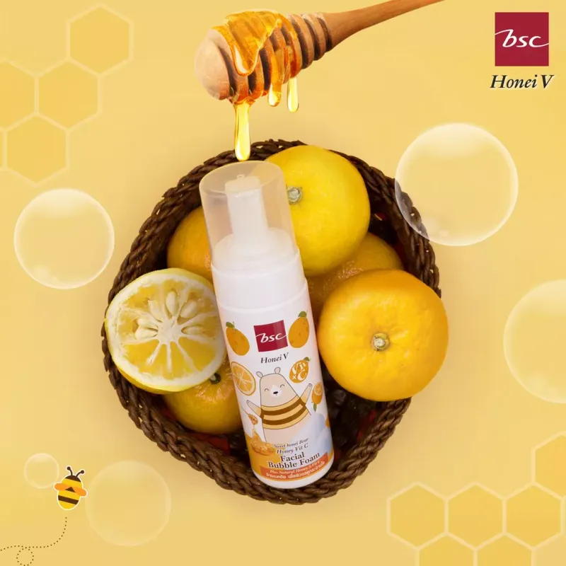 [ 1 แถม 1 ] HONEI V BSC SWEET HONEI BEAR HONEY VIT C FACIAL BUBBLE FOAM 160 มล. x 2 โฟมมูสล้างหน้าสูตร HoneyและVit C ล้างเครื่องสำอางสะอาดหมดจด เพื่อผิวกระจ่างใส   โฟมมูสล้างหน้าสูตร Honey&Vit C  "ล้างเครื่องสำอางสะอาดหมดจด เพื่อผิวกระจ่างใส...เปล่งประกาย