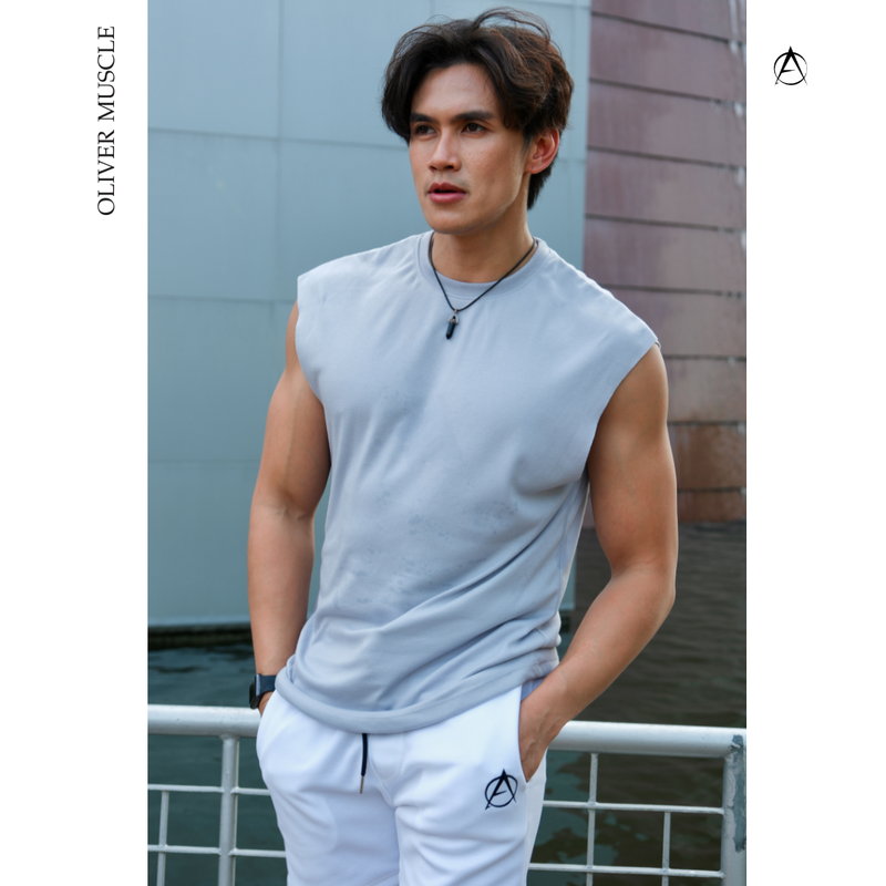 เสื้อแขนกุดทรงเกาหลี สีพื้น Oliver Muscle