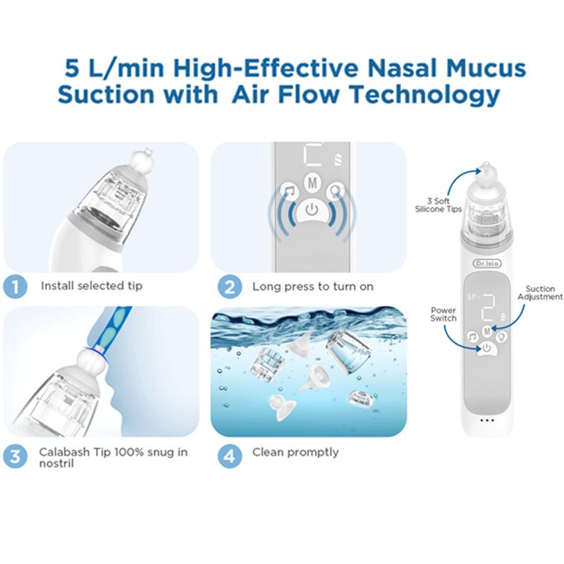 Dr.isla ที่ดูดน้ํามูกเด็ก เครื่องดูดน้ำมูก 68Kpa แรงดูด3เกียร์ เครื่องดูดน้ำมูก ซอฟต์ พร้อมดนตรี LED เครื่องดูดน้ำมูกอัตโนมัติ SOFT พร้อมปลายซิลิโคน 3 ชิ้น รุ่นใหม่ ฟรีกล่องเก็บของ U91