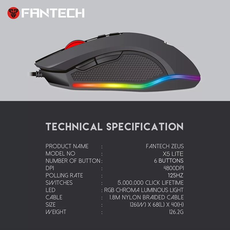 FANTECH X5 Lite Optical Macro Key RGB Gaming Mouse