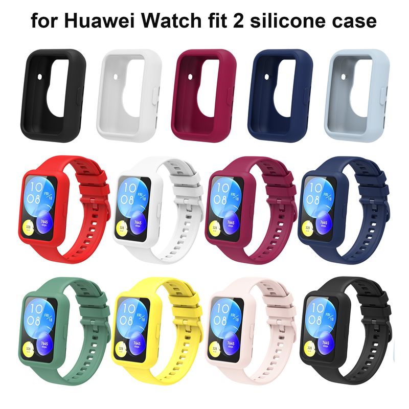 สายซิลิโคน + เคสสำหรับนาฬิกา Huawei Watch Fit 2 ปลอกหุ้มสายรัดข้อมือแบบนุ่มชุดสายรัดสำหรับเปลี่ยนสำหรับนาฬิกา Huawei Fit2 Active