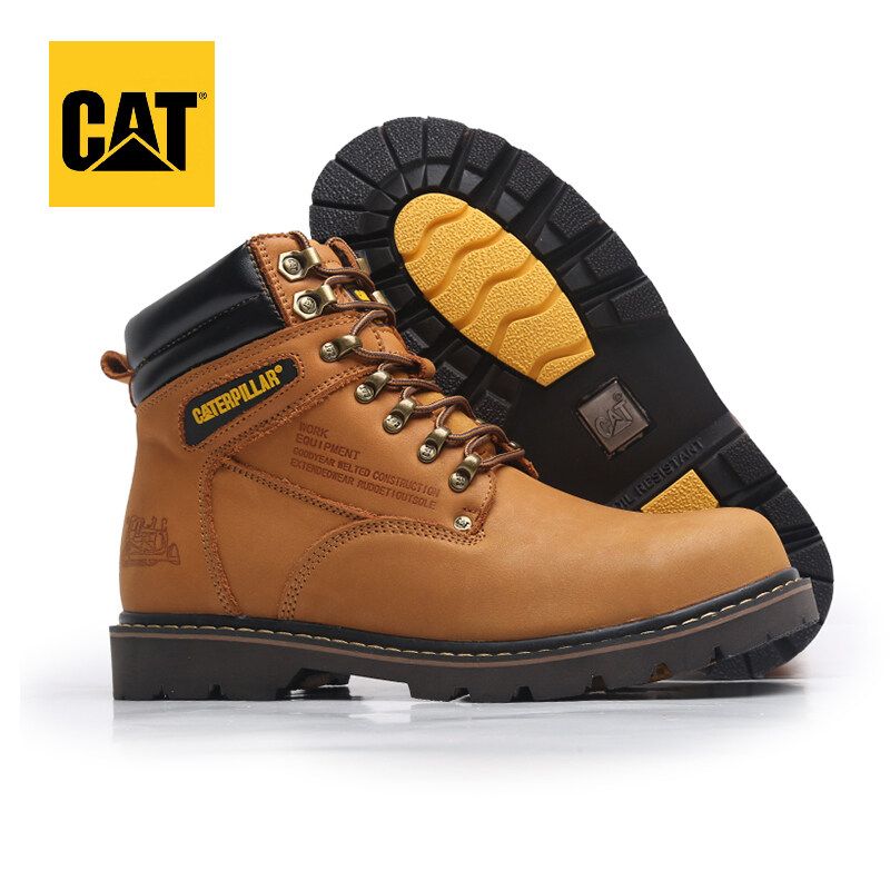 Caterpillar เหล็กเจาะหลักฐานชั้นหนังรองเท้าปีนเขาความปลอดภัยรองเท้าเครื่องมือรองเท้าผู้ชายแมวรองเท้าบูท Martin