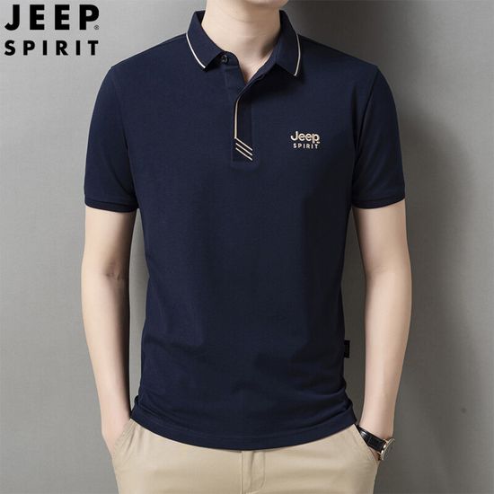 JEEP SPIRIT เสื้อโปโลของผู้ชายสำหรับฤดูร้อน,เสื้อโปโลคอเสื้อโปโลโปโลสีทึบผ้าฝ้ายแขนสั้นบางเสื้อโปโลฤดูร้อน