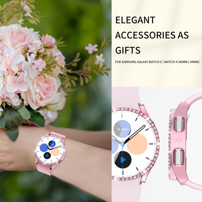 เคสกระจก + เพชรสำหรับ Samsung Galaxy Watch 6 40มม. 44มม. อุปกรณ์เสริมกันชนกากเพชร PC + เคสป้องกันหน้าจอ Galaxy Watch 6