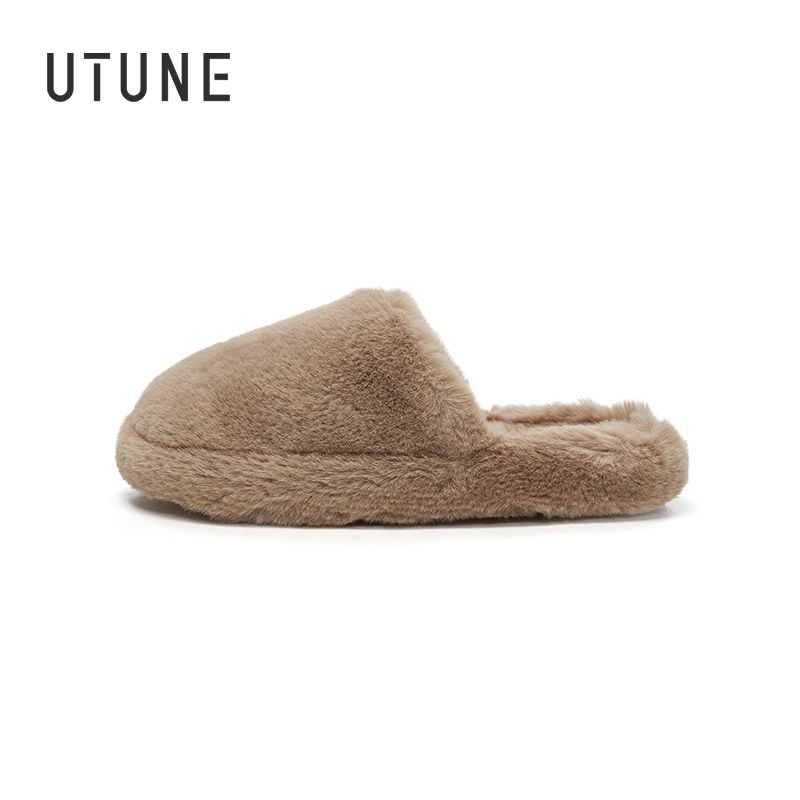 Utune รองเท้าแตะ ขนเฟอร์ กันลื่น น้ําหนักเบา แฟชั่นฤดูหนาว สําหรับผู้ชาย และผู้หญิง