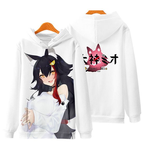 เสื้อกันหนาวแขนยาวมีฮู้ดลําลองลายการ์ตูนอนิเมะ Ookami Mio Hololive Vtuber