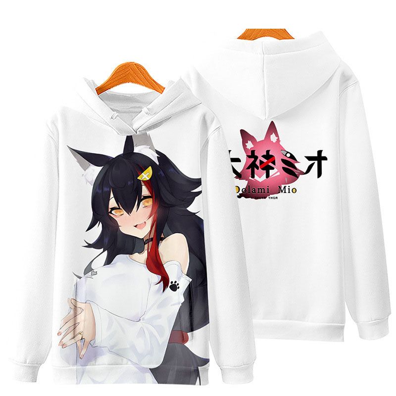 เสื้อกันหนาวแขนยาวมีฮู้ดลําลองลายการ์ตูนอนิเมะ Ookami Mio Hololive Vtuber