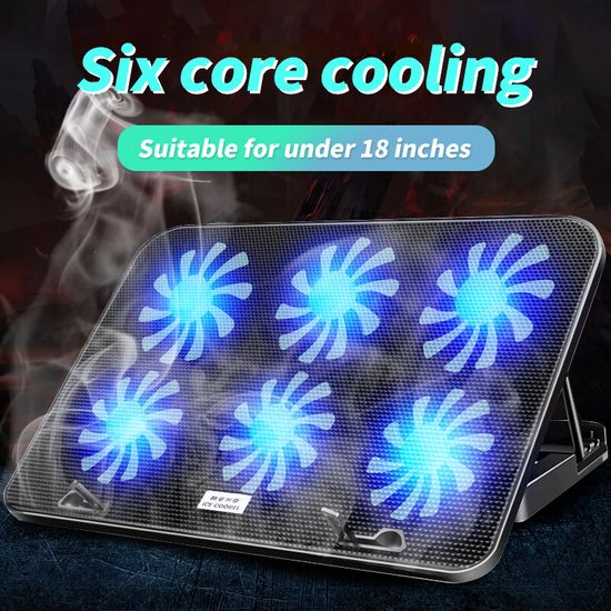 พัดลมโน๊ตบุ๊ค 6LED Laptop Cooling Pad เหมาะสำหรับแล็ปท็อปที่มีขนาดไม่เกิน 18 นิ้ว พัดลมระบายความร้อนโน๊ตบุ๊ค หม้อน้ำพัดลมหกเทอร์โบ หม้อน้ำขาตั้งโน๊ตบุ๊คที่มีเสียงรบกวนต่ำและเงียบ