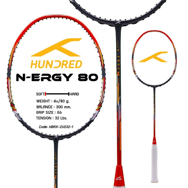 ไม้แบดมินตัน Hundred BADMINTON RACKET : N-ERGY 80 ฟรีเอ็น+กริป+ซอง+ประกัน+ขึ้นเอ็น