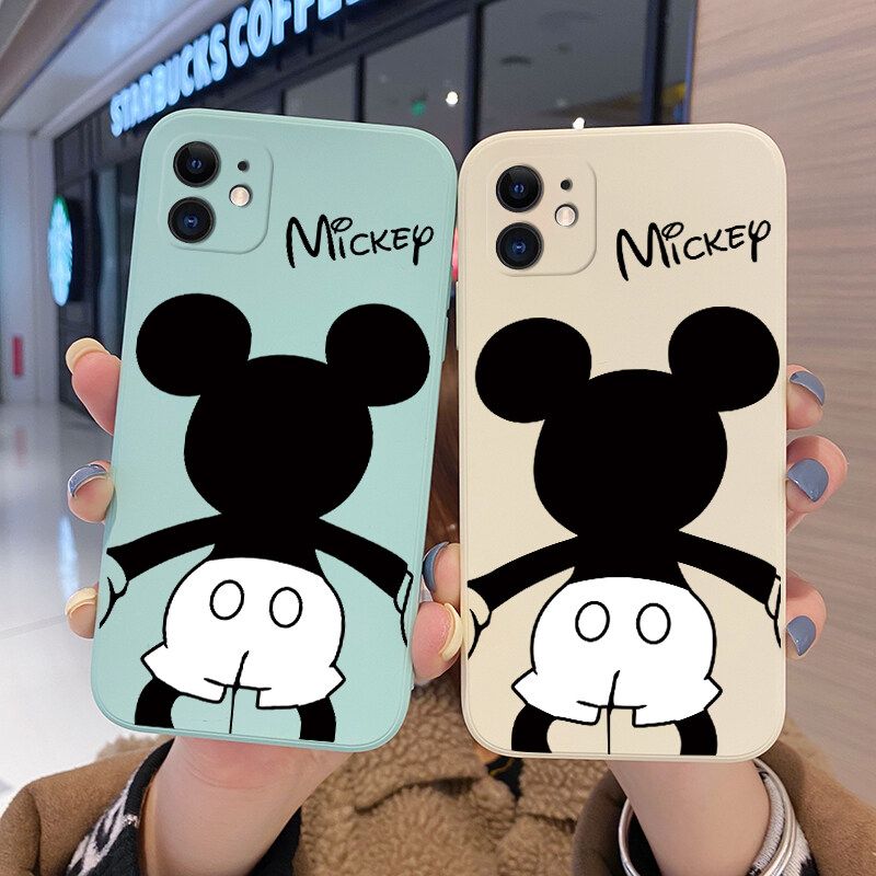 YIWESAN สำหรับ OPPO A93 2020 F17 Pro Reno 4F Reno 4 Lite กรณีการ์ตูนน่ารัก Mickey Mouse ใหม่ออกแบบด้านข้างโทรศัพท์กรณีขอบสแควร์รูปแบบซิลิโคนกรณีฝาครอบกล้องปลอกกันกระแทก Softcase ป้องกันกรณี