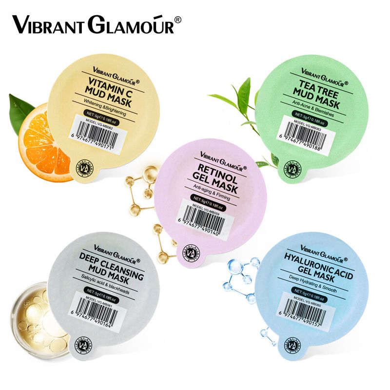 VIBRANT GLAMOUR มาส์กเจลและโคลน เรตินอล กรดซาลิไซลิก น้ำมันทีทรี รักษาสิว ให้ความชุ่มชื้นกับกรดไฮยาลูโรนิก มาส์กบำรุงผิวหน้าหดตัว 5g