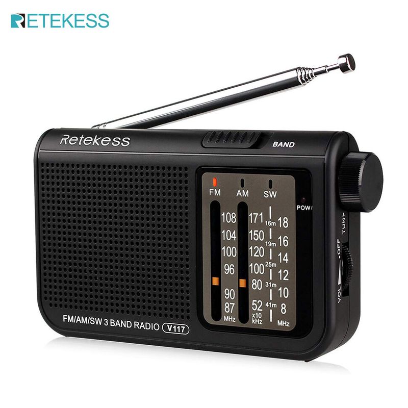 Retekess AM FM วิทยุพกพาวิทยุ FM แบบ V117ที่ใช้แบตเตอรี่แบบวงดนตรีเต็มคลื่นวิทยุหลายย่านความถี่