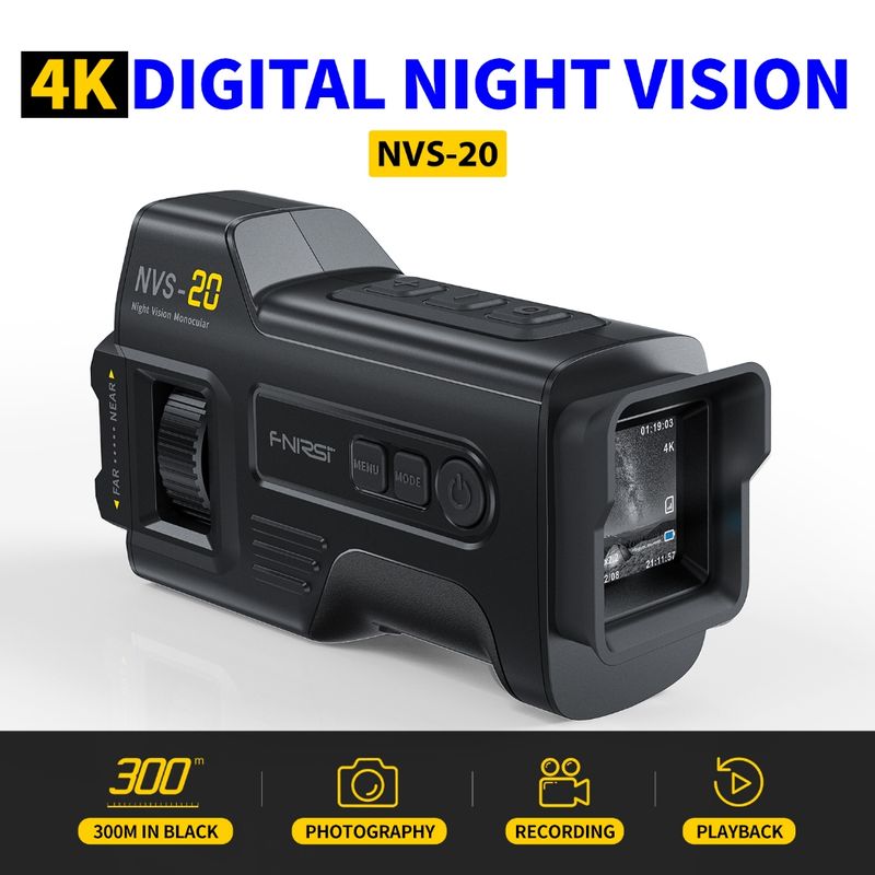 Fnirsi NVS-20 4K HD Monocular Night Vision อุปกรณ ์ อินฟราเรด 6 ครั ้ งดิจิตอลซูม 300 ม . กล ้ องโทรทรรศน ์ การล ่ าสัตว ์ กลางแจ ้ งสีขาว Night Dual ใช ้