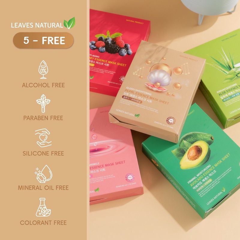 (ใช้โค้ดเหลือ 24.-) LEAVES NATURAL MASK SHEET ลีฟ แนชเชอรัล มาสก์ ชีท มาสก์หน้า 5สูตร ตอบโจทย์ทุกปัญหาผิวหน้า