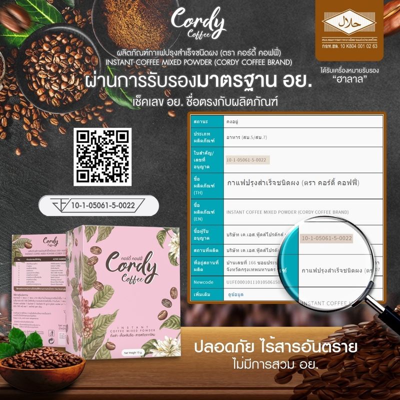 ซื้อ 1 แถม 1 (Cordy Coffee) คอร์ดี้ คอฟฟี่ กาแฟผสมถั่งเช่า โสม เห็ดหลินจือ กาแฟสุขภาพ ปรุงสำเร็จชนิดซอง (ตราวิษามิน)