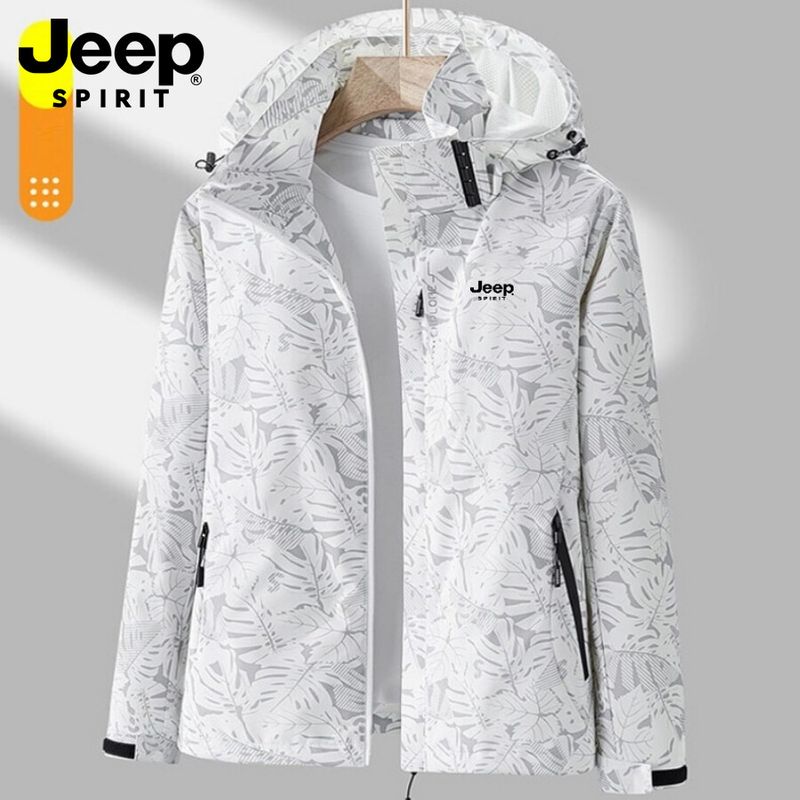 Jeep Spirit แจ็คเก็ตมีฮู้ดคู่กันน้ำลายพรางเสื้อแจ็คเก็ตสำหรับเดินทางปีนเขากลางแจ้ง