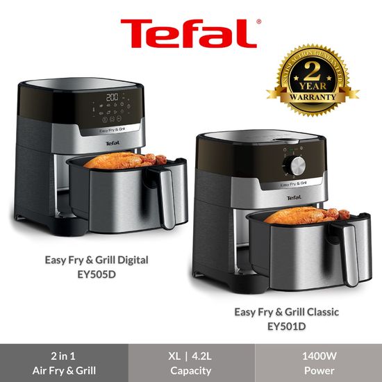 Tefal Meca Air Fryer - Easy Healthy 2 In 1 Oil Free Air Fry & Grill 4.2L XL Deluxe Air Fryer ( EY501D / EY505D )