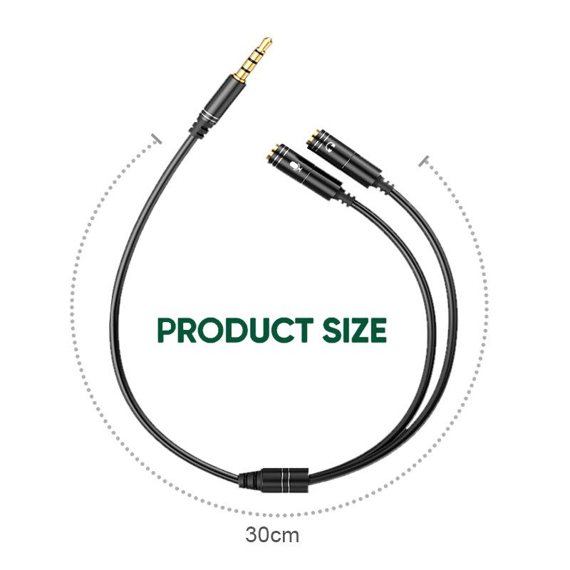 สายแยก เสียง และ ไมค์ สายแยกหูฟัง ไมค 3.5mm Female to 2 Dual 3.5mm Male Headphone + Mic Audio Y Splitter Cable ยาว30cm