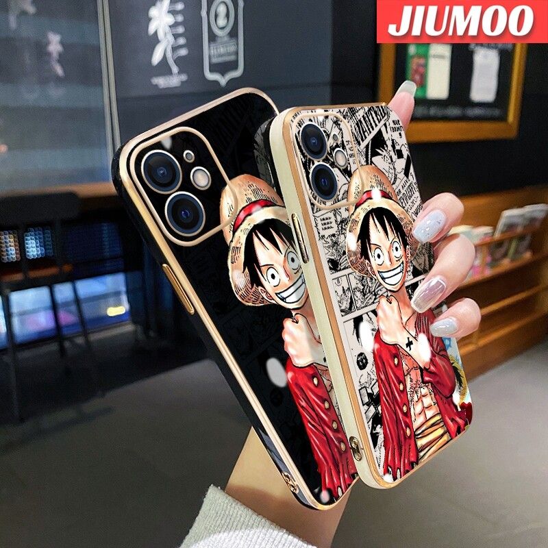 JIUMOO เคสปลอกสำหรับ Vivo Y72 5G Y52 5G Y75s 5G เคสกรณีแฟชั่น Luffy ดีไซน์ใหม่ชุบขอบสี่เหลี่ยมรูปแบบปลอกซิลิโคนกลับปกคลุมกล้องกันกระแทกป้องกันกรณี