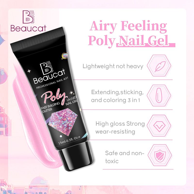 โพลีเจล Poly gel สำหรับต่อเล็บ กลิตเตอร์เงาๆ เจลต่อเล็บ โพลีเจลต่อเล็บ 15ml. 12 สี ทำง่ายมาก