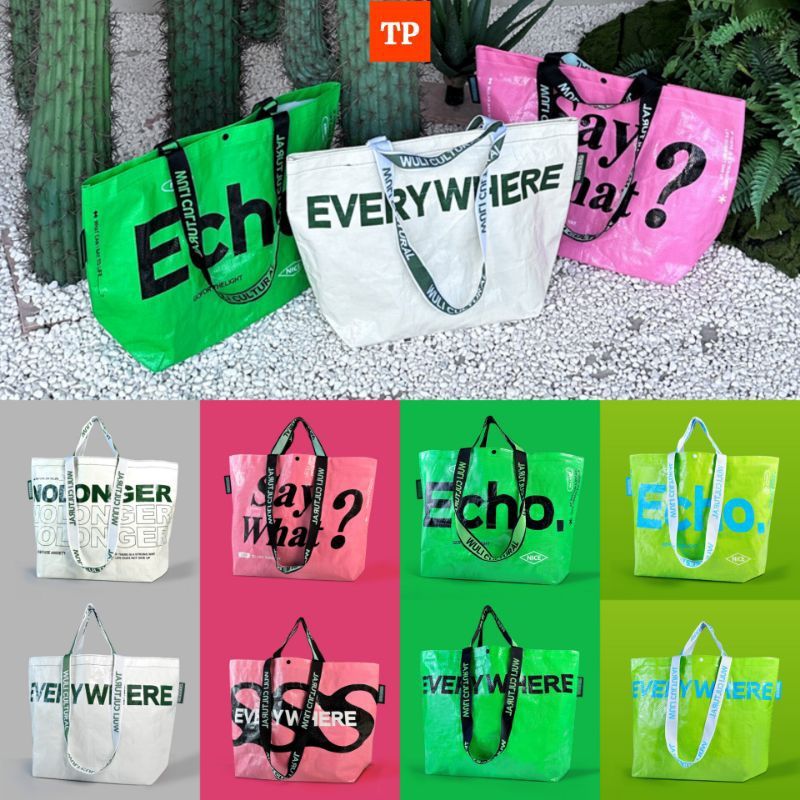 ‼️ร้านไทยพร้อมส่ง‼️ Shopping Bag/Woven Bag ถุงช้อปปิ้งกันน้ำแบบมีกระดุมปิด สะพายไหล่และถือ กระเป๋าช้อปปิ้ง กระเป๋ากระสอบ