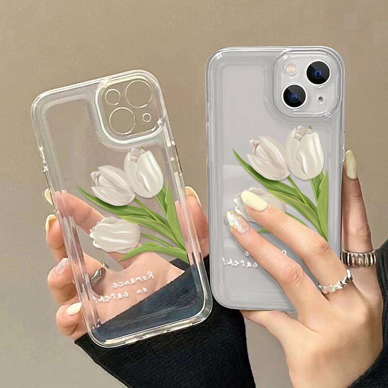 เคสไอโฟน สําหรับ iPhone 15 11 13 14 12 Pro Max 7 8 SE Plus XR X XS Plus เคส Case ดอกทิวลิปสีขาว ดอกไม้ เคสโทรศัพท์มือถือ