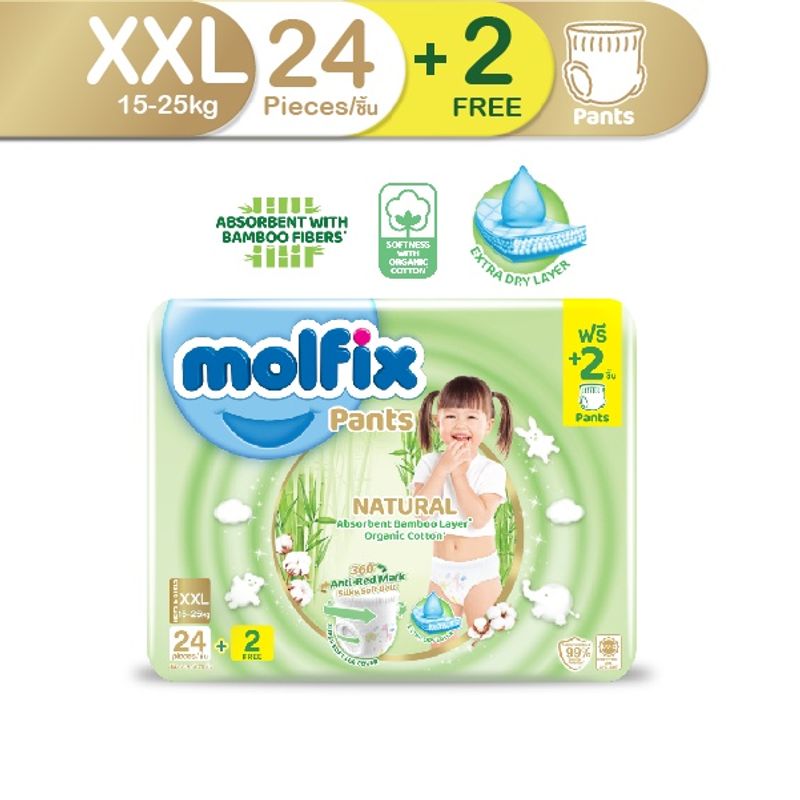 Molfix ผ้าอ้อมเด็กโมลฟิกซ์ เนเชอรัล แพ้นส์ XXL 24+2 ชิ้น