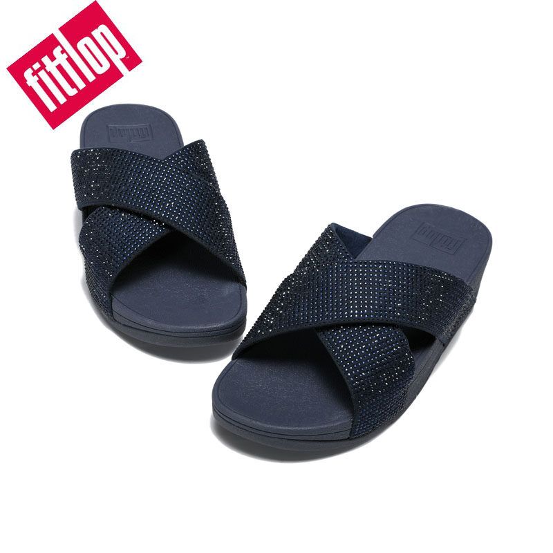 FITFLOPS ใหม่ฤดูร้อนรองเท้าผู้หญิงข้ามเข็มขัดเต็มเพชร ลิ่มแพลตฟอร์ม รองเท้าแตะสไตล์ลําลอง