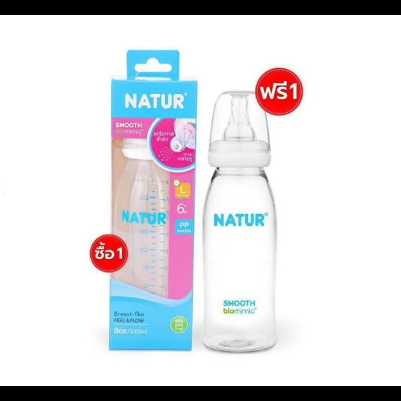 NATUR เนเจอร์ ขวดนมคอแคบ สมูทไบโอมิค ขนาด 248 oz. (2 ขวด)