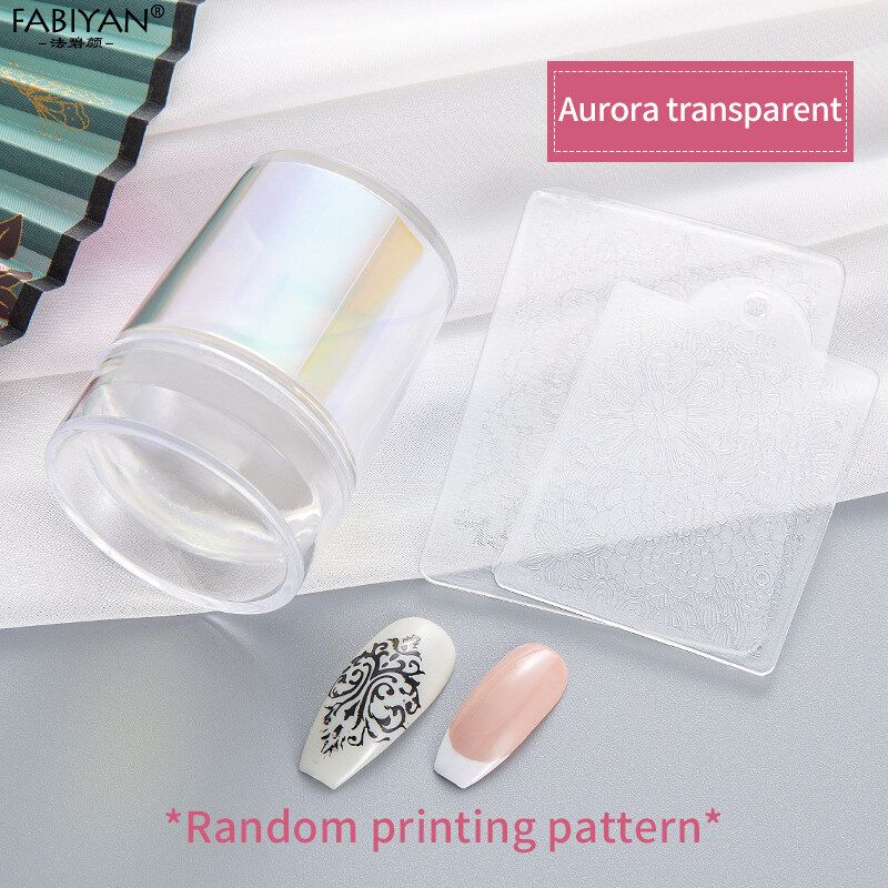 ซิลิโคน Aurora สีเล็บชุดปั๊มฝรั่งเศสสำหรับทำเล็บมือแผ่นสแตมป์แม่พิมพ์ลายฉลุตราประทับตราประทับตราประทับเครื่องขูด1ชิ้นตัวปั๊มเล็บพร้อมมีดโกน2ชิ้น