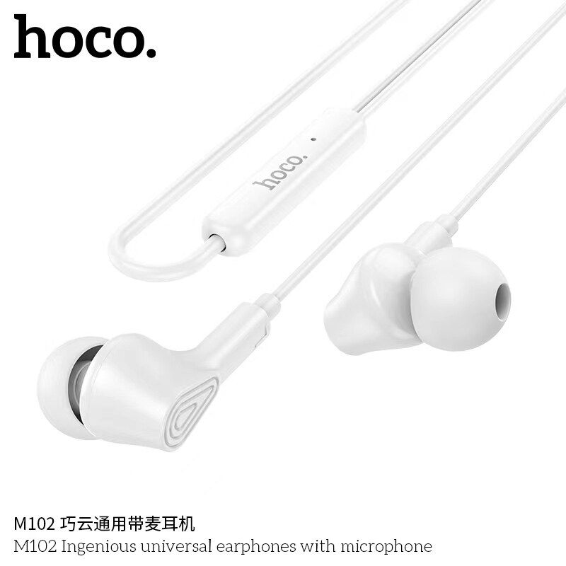 Hoco M102 Stereo 3.5 mm.หูฟังสากลอันชาญฉลาดพร้อมไมโครโฟน สมอลทอร์คเพิ่ม - ลด เสียงได้ ความยาว 1.2 เมตร พร้อมส่ง