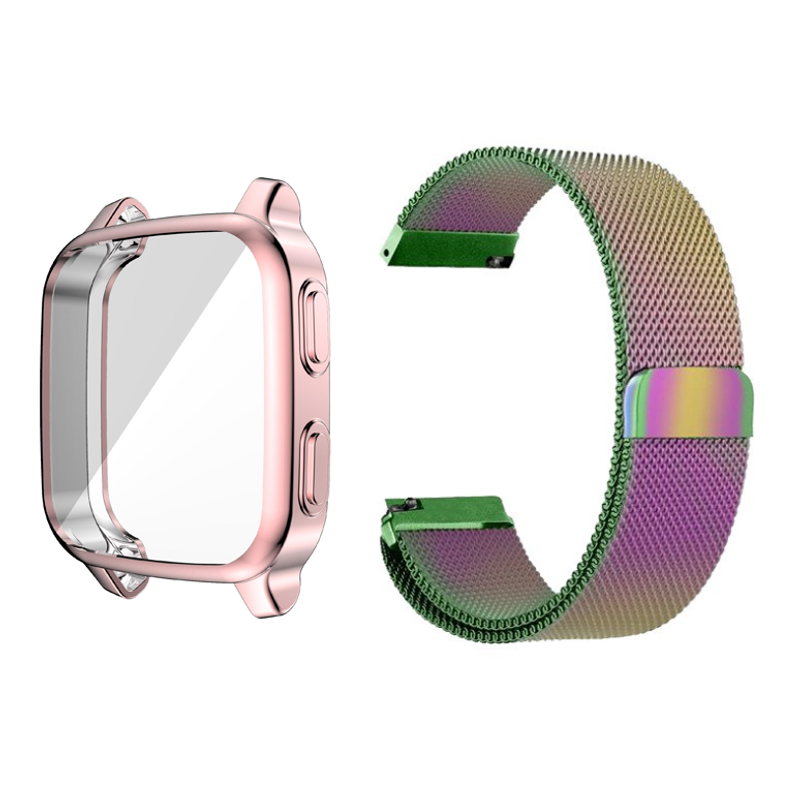 สำหรับ Garmin Venu Sq/Sq เพลง Milanese Loop พร้อมเคสสายโลหะสแตนเลสแม่เหล็ก + เคส