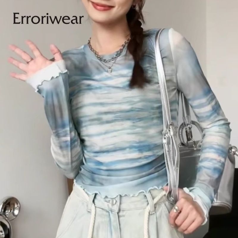 Erroriwear ใหม่ เสื้อท็อปส์ แบบบาง ทรงสลิมฟิต ไม่สม่ําเสมอ แต่งขอบมัดย้อม สําหรับผู้หญิง 2024