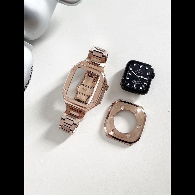 เคสฝาโลหะและสายสำหรับนาฬิกา Apple 9 8 44มม. 45มม. สายนาฬิกาโลหะสำหรับ I Watch Seires 9 8 7 6 SE 5 4ชุดดัดแปลง (ไม่รวมนาฬิกา)