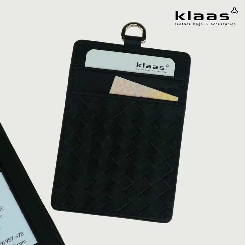 ID card holder ป้ายห้อยคอใส่บัตรพนักงาน สานหนังแท้ แบรนด์ klaas ของแท้