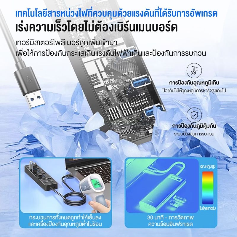 OLYPS USB HUB 3.0 type-c สวิตช์ควบคุมแบบสแตนด์อโลน 7in1 5Gbps การส่งผ่านความเร็วสู 1m งรองรับ Windows/OS/Linux