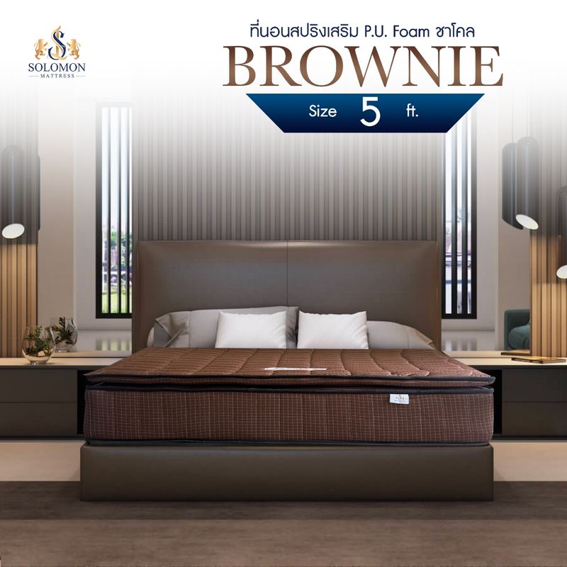 Solomon mattress ที่นอน[ส่งฟรี]หนา 10 นิ้ว รุ่น BROWNIE ที่นอนสปริง ท็อปอัพ Memory Foam ผสานชาโคล