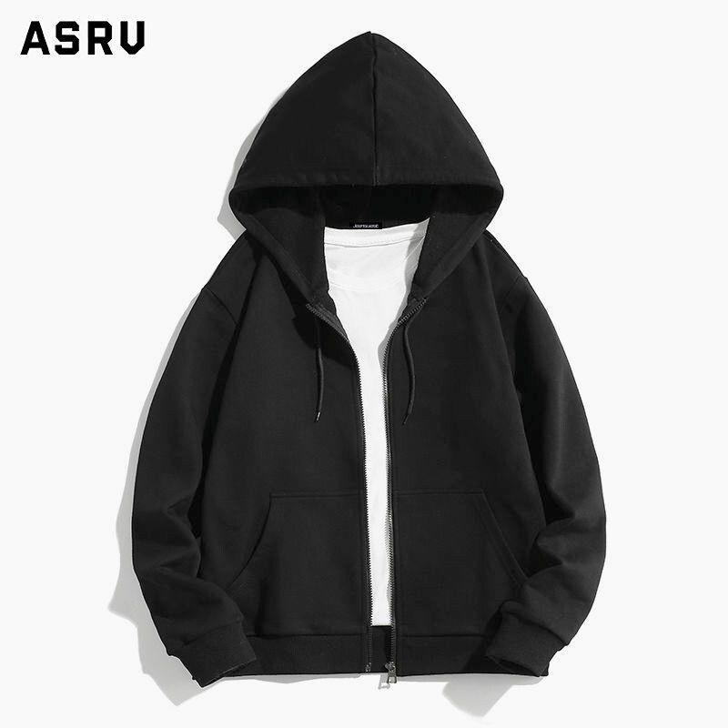 ASRV เสื้อฮู้ดชาย เสื้อมีฮู้ดผู้ชาย hoodie เสื้อกันหนาว ผู้ชาย เสื้อสเวตเตอร์ถักแขนยาวผู้ชายสไตล์เกาหลีอินเทรนด์แจ็คเก็ตคลุมด้วยผ้าสบายๆหลวมซิปด้านบนขนแกะหนาแจ็คเก็ตคลุมด้วยผ้า